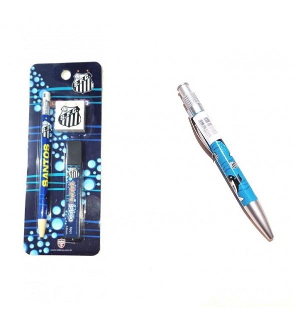 Kit Lapiseira 2.0mm e cx 06 Grafites + 01 Borracha do Santos Oficial + caneta esf.